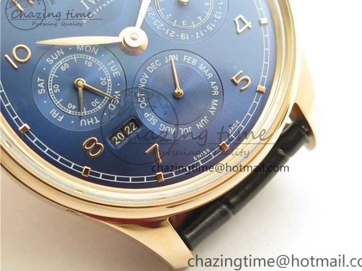 MIROTIME 0223 Premium Portugieser Perpetual Calendar IW503302 RG V9F 1:1 Best Edition Blue Dial on Black Leather Strap A 7098